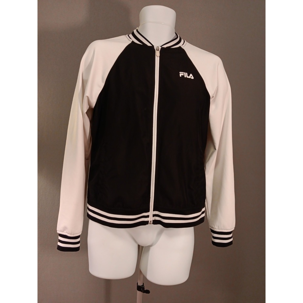 FILA WINDBREAKER Varsity Bomber Sukajan JACKET White &‎ Black Women's Size Small